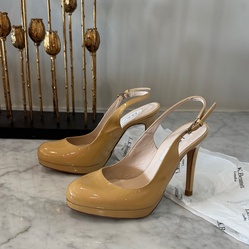 LK Bennett Nude Patent Slingback Platform Pumps